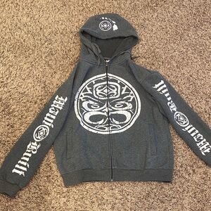 Women’s large Gray Zip-Up Hoodie with White Graphic